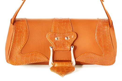 Dress small handbag in apricot orange leather - Profile view